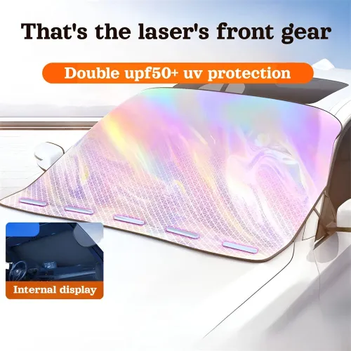 5 Strong Magnetic Buckles Laser Reflective Aluminum Sunshade UV Protection Insulation Foldable Waterproof Heat Shield for Cars SUVs Sedans