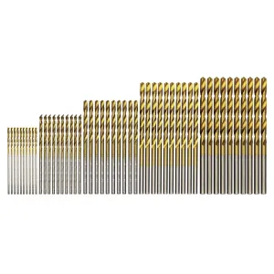 50PCS Titanium Plated Twist Drill Set 1-3mm Shank High Wear Resistance Small Drill Bits for Electric Drills and DIY Woodworking