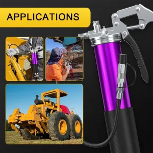 6pcs Set Heavy Duty Pistol Grip Grease Gun Aluminum Alloy 400CC Flexible Hose 8000 PSI Manual Greasing Injection Tool Multi-Mode Design Knurled Bucket Leak Proof Performance Machine Lubrication Equipment