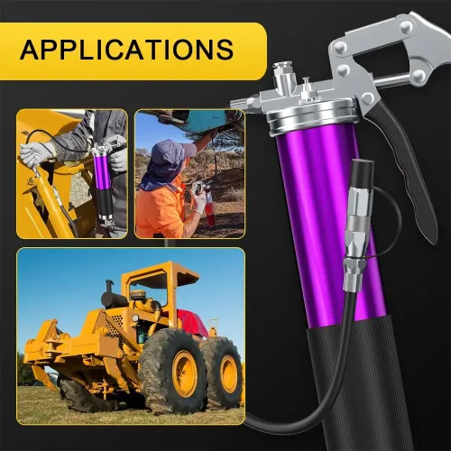 6pcs Set Heavy Duty Pistol Grip Grease Gun Aluminum Alloy 400CC Flexible Hose 8000 PSI Manual Greasing Injection Tool Multi-Mode Design Knurled Bucket Leak Proof Performance Machine Lubrication Equipment