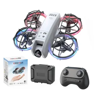XKJ K100 MAX MINI WiFi FPV with LCD Screen Controller HD Dual Camera Optical Flow Hover Dazzling Lights Circle Protection Kids Gifts 2.4G 4CH 6-Axis Remote Control RC Toys Drone Quadcopter RTF