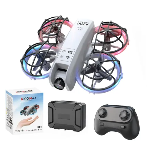 XKJ K100 MAX MINI WiFi FPV with LCD Screen Controller HD Dual Camera Optical Flow Hover Dazzling Lights Circle Protection Kids Gifts 2.4G 4CH 6-Axis Remote Control RC Toys Drone Quadcopter RTF