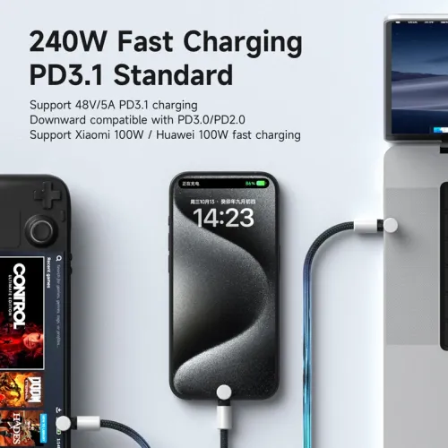 Hagibis PD240W Type C To Type C Cable PD3.1 Fast Charging and Data Transmission Copper Core Line 1.2M/2M Long for iPhone 16/17 Macbook Pro