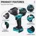 Drillpro Electric Impact Wrench High Torque 1800N.M 1/2 Inch Drive 7200 RPM Variable Speed with Forward Reverse Gears Compatible with 18V Battery Power Tool for DIY Projects and Professionals