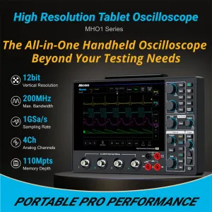 Micsig MHO14 High Resolution Tablet Oscilloscope 12-bit 4 Channel 1GSa Sampling Rate Up to 200MHz Bandwidth Portable Touchscreen