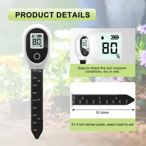 SGS10 Soil Tester 3-in-1 Digital LCD Display High Precision Double Needle Measures Moisture Temperature PH for Garden Greenhouse Indoor Plants Accurate Soil Health Testing