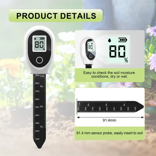 SGS10 Soil Tester 3-in-1 Digital LCD Display High Precision Double Needle Measures Moisture Temperature PH for Garden Greenhouse Indoor Plants Accurate Soil Health Testing