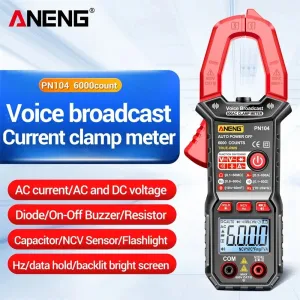 ANENG PN104 Clamp Meter AC Current Voice Broadcast Multimeter AC DC Voltage Tester Car Amp Hz Capacitance NCV Ohm Tester Tools