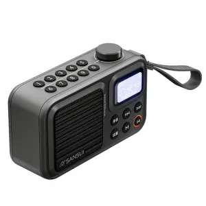 SANSUI F37 Mini Portable FM Radio Outdoor Bass bluetooth 5.3 Speaker Recorder with LED Display Hands-free Call Support TF USB Disk Playback MP3 Music Player with Lanyard