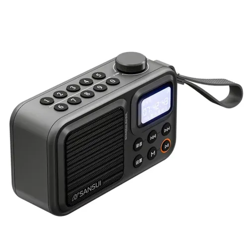 SANSUI F37 Mini Portable FM Radio Outdoor Bass bluetooth 5.3 Speaker Recorder with LED Display Hands-free Call Support TF USB Disk Playback MP3 Music Player with Lanyard