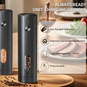 110ml Electric Pepper Grinder 5 Adjustable Grinding Levels Automatic Rose Salt Grinder Type-C Rechargeable Electric Pepper Grinder