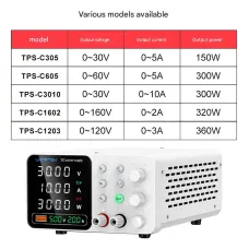 WAMPTEK Adjustable DC Power Supply TPS-C3010 150W 300W 320W 360W 0-160V Regulated Power Supply USB Fast Charge Overcurrent Protection Digital Display