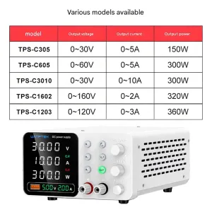 WAMPTEK Adjustable DC Power Supply TPS-C3010 150W 300W 320W 360W 0-160V Regulated Power Supply USB Fast Charge Overcurrent Protection Digital Display
