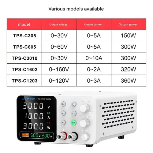 WAMPTEK Adjustable DC Power Supply TPS-C3010 150W 300W 320W 360W 0-160V Regulated Power Supply USB Fast Charge Overcurrent Protection Digital Display