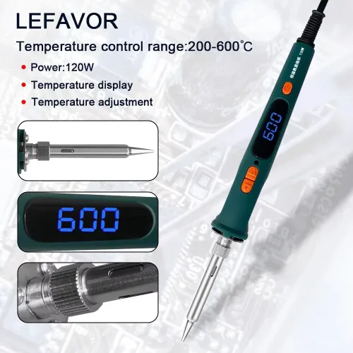 120W Digital Soldering Iron 907 Model Electric Tool Dual Calibration Temperature Range 200-600C Ceramic Heating Core Quick Heat Up EU Plug