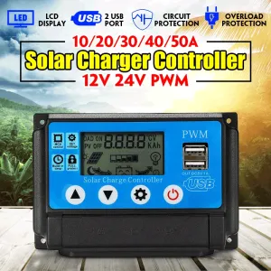 Excellway 12V 24V 10/20/30/40/50A Auto Solar Panel Solar Charge Controller Battery Charge Adapter USB LCD Display