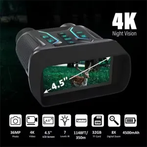 IPRee NV2183 4K UH36MP Waterproof Digital Telescope Goggles Night Vision Binoculars 4.5-inch Screen Infrared Hunting Telescope Camping Equipment 350m-400m Night Vision Goggles