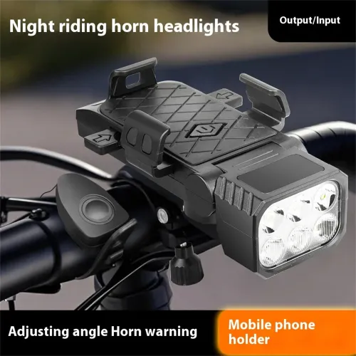 BIKIGHBicycle Horn Headlight with Phone Holder 90 Rotation 5 Light Modes Type-Charging Waterproof Bike Front Light for MTB Outdoor Night Riding Safety