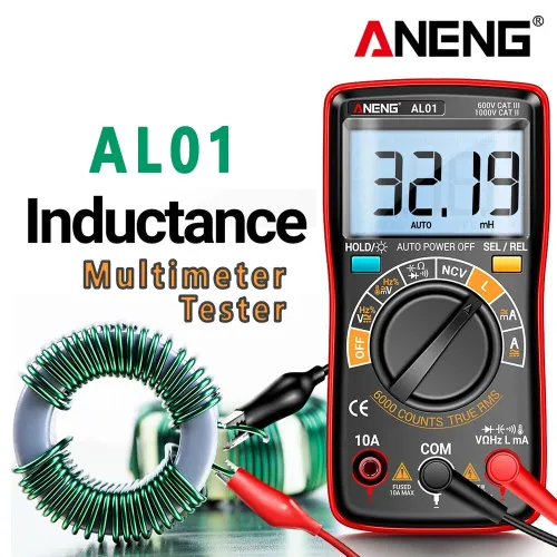ANENG AL01 Portable Digital Multimeter High Precision Voltage Current Resistance Capacitance Frequency Temperature Tester Inductance NCV Detection True RMS Backlight Display Auto-Off