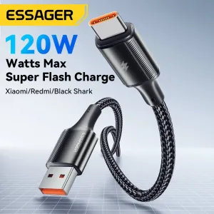 ESSAGER ES-X45 6A 120W USB-A to Type-C Cable Fast Charging Data Transmission Copper Core Line 1M/2M Long for iPhone 15 15 Plus for Samsung Galaxy Z Flod 6 for Xiaomi Civi 4 Pro for Huawei Pura 70 Ultra