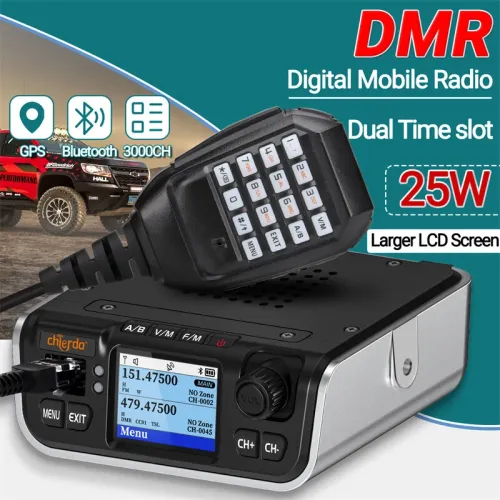 Chierda M520D DMR Digital Mobile Radio 25W VHF UHF Dual Band GPS bluetooth 5.1 Analog Digital Dual Mode Long Range 3000CH Professional Walkie Talkie with Hand Mic