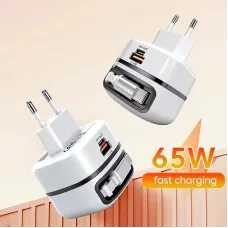 65W 3-Port USB Charger Come with Retractable Cable Type-C Cable+USB-A+Type-C Fast Charging Wall Charger Adapter EU Plug for iPhone 17 17Pro 16 Pro Max 15 14 13 for Huawei Mate XTs for Xiaomi 17pro for Samsung Galaxy S25 Ultra for OPPO for VIVO