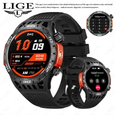 LIGE 1.46inch HD Screen Massive Battery Compass bluetooth Call Heart Rate Blood Pressure Monitor SOS Emergency Call Sleep Monitoring Multi-sport Modes Music Playback 10M Waterproof Smart Watch with Flashlight
