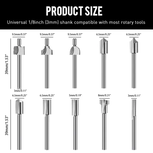 20 Piece HSS Woodworking Rotary File Set Universal 3mm Shank Compatible with Most Rotary Tools for Carving Engraving Shaping Hollowing