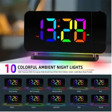 180  Rotation RGB Colorful Night Light Radio Projection Clock Projection Digital Alarm Clock With Night Light 2 USB Output Port 12H/24H FM Radio Time Projector LED Clock