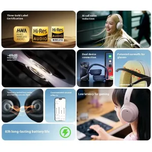 Edifier W820NB Headset Hi-Res bluetooth Headphone -49dB Noise Cancelling AI Call Noise Reduction 40mm Titanium-plated Composite Diaphragm HWA Hi-Res Audio 83H Playback Low Latency Foldable Spoorts Headphones