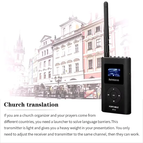 Retekes FT11 FM Transmitter Microphones Wireless MIC Transmitter for Church Tour Guide Meeting Support AUX TF Card