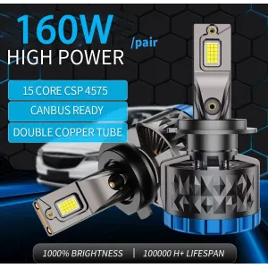 Infitary Pair Car LED Headlight Modification 160W Per Pair Lamp Bulb 6500K Bright White Car Lights  IP68 Waterproof Rating