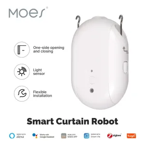 MOES Tuya BLE ZigBe Smart Electric Curtain Robot Timing Auto Opener Closer Light Sensor App Remote Control Support Alexa Google Home