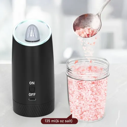 IPRee Gravity Sensor Electric Grinder Rechargeable Automatic Pepper Salt Mill with LELight Large Capacity Kitchen Time-Saving Tool