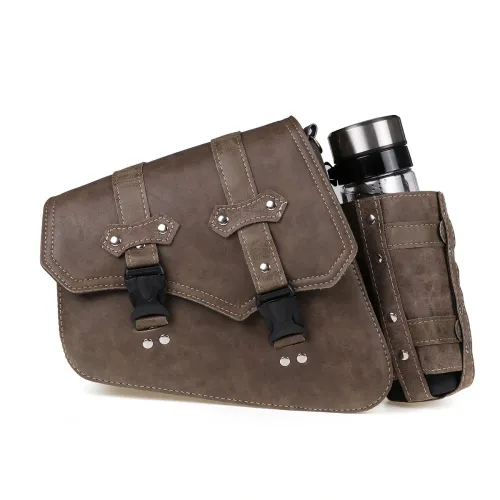 Left / Right Side Universal Saddlebag Storage Tool Bag W/ Bottle Holder PU Leather Waterproof Motorcycles Bag
