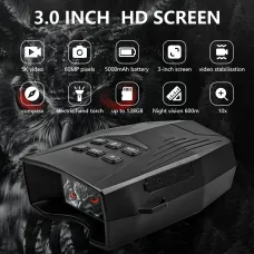 IPRee High Definition Infrared Night Vision 10X Zoom Digital 5K60MP Outdoor Telescope Camera for Hunting Camping