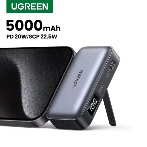 Ugreen PB503 22.5W 18.5Wh 5000mAh Mini Capsule Power Bank with Stand Digital Display External Battery Power Supply with 2 Inputs & 2 Outputs Fast Charging for iPhone 15 14 13 for Huawei Pura 70 Ultra for Xiaomi Civi 4 Pro