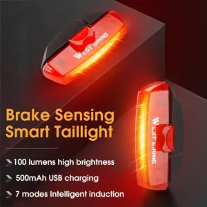 WESBIKING 100LM Smart Brake Sensing Taillight WaterproofUSB Charging COB LEBike Rear Light for Outdoor Road MTB Night Riding Safety