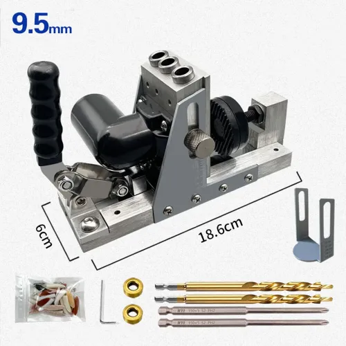 9.5mm 3/8 Inch Oblique Hole Locator With Dust Hose Drill Bits Pocket Hole Jig Kit Woodworking Drill Guide Set Hole Puncher DIY Tools