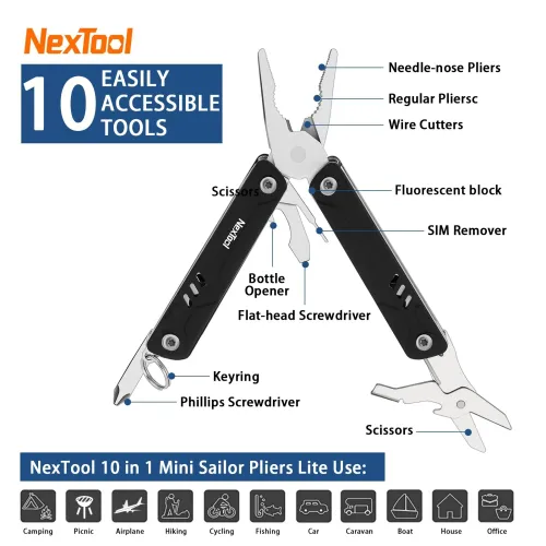 NexTool Mini Sailor Pliers Lite 10 In 1 Folding EDMulti Tool Scissors Screwdriver Outdoor Portable Equipment Hand Tools