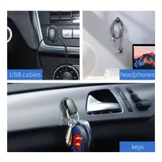 Baseus 4Pcs Car Hooks Organizer Storage Hanger for USB Cable Headphone Key Storage Car Adhesive Hook Hanger