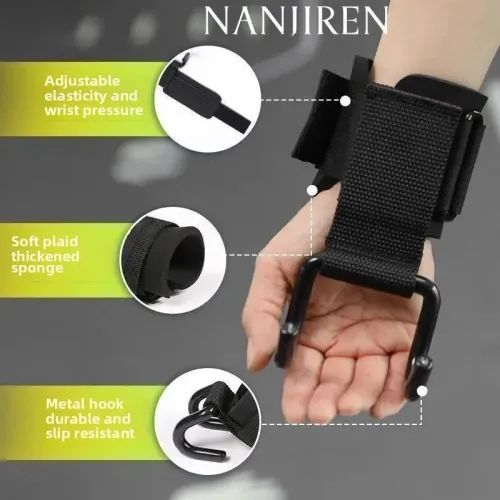 KALOA1pcs Fitness Auxiliary Pull-Ups Hook Grips With Wrist Wraps for Gym Weight Lifting Strength Training