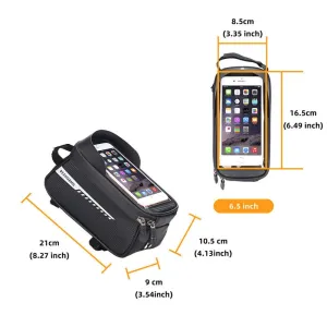 RZAHUAHBicycle Bag Frame Front Tube Cycling Bike Phone Mount Bag Waterproof Phone Case Holder 6.5 Inches Touchscreen Bag Accessories with Reflective Strip