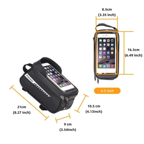 RZAHUAHBicycle Bag Frame Front Tube Cycling Bike Phone Mount Bag Waterproof Phone Case Holder 6.5 Inches Touchscreen Bag Accessories with Reflective Strip