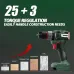 20V Impact Electric Drill Dual Speed Brushless Lithium Battery 25+3 Torque Multifunction High Power Cordless Drill Tool