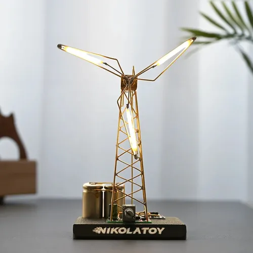 NIKOLATOY DIY Rotating Windmill Night Light Creative Desktop Ornament Decorative Table Lamp Handmade Metal Craft