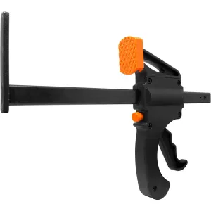 Quick Ratchet Track Saw Guide Rail Clamp for DeWALT Track with 2.5 Inch Throat and 7.5 Inch Maximum Opening Quick Release Secure Squeeze Grip Triggers