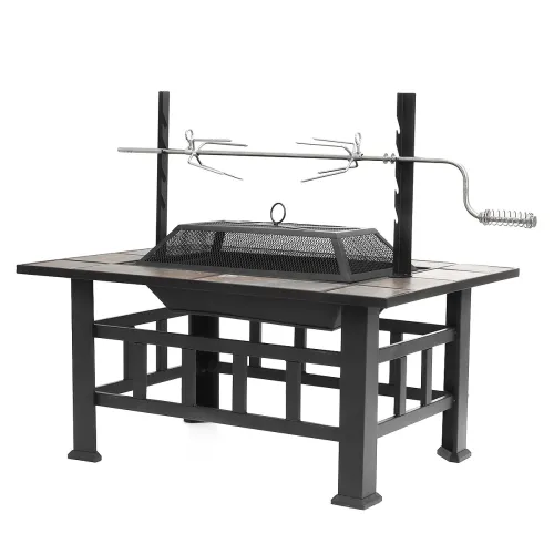 SINGLYFIRE 37 Inch Fire Pit Table with Grill for Outside Large Square Wood Burning firepit Heavy Duty Steel Pit Cooking with Spark Screen Log Grate Poker for Backyard Garden Camping