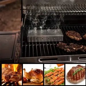IPRee Stainless Steel Smoked Box Barbecue Sawdust Smoked Box Adds Smoked Barbecue Flavor To Gas Or Charcoal Grills