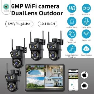Guudgo 6MP 4K Security Camera System 4PCS Outdoor WiFi Cameras 10.1 inch NVR Screen Human Detection Auto Tracking Two Way Audio Color Night Vision CCTV System ICSEE APP